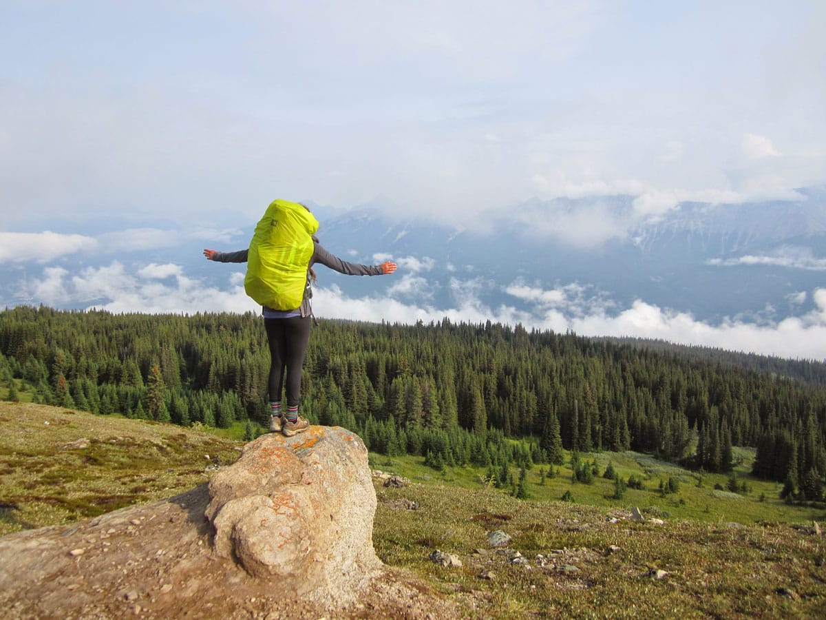 Woman standing On Rock admiring the forest